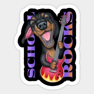 doxie funny and cute teacher School Rocks dachshund with guitar having fun Sticker